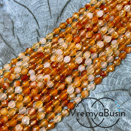 Сердолик, бочонок с ювелирной огранкой, ок. 6х8 мм (нить, ок. 38 шт.)