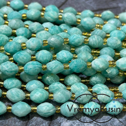 Амазонит, бочонок с ювелирной огранкой, ок. 6х8 мм (нить, ок. 38 шт.)