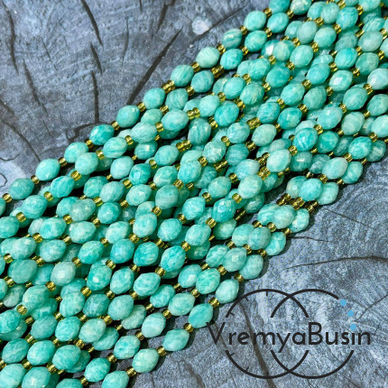 Амазонит, бочонок с ювелирной огранкой, ок. 6х8 мм (нить, ок. 38 шт.)