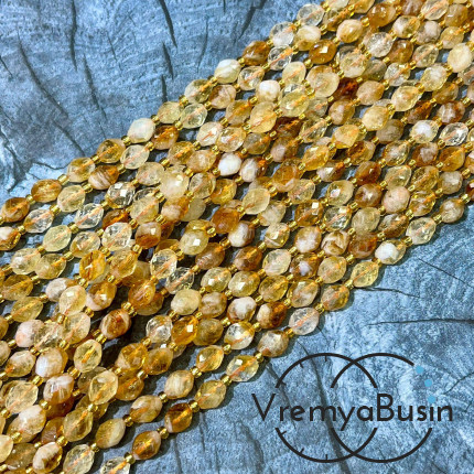 Цитрин, бочонок с ювелирной огранкой, ок. 6х8 мм (нить, ок. 38 шт.)