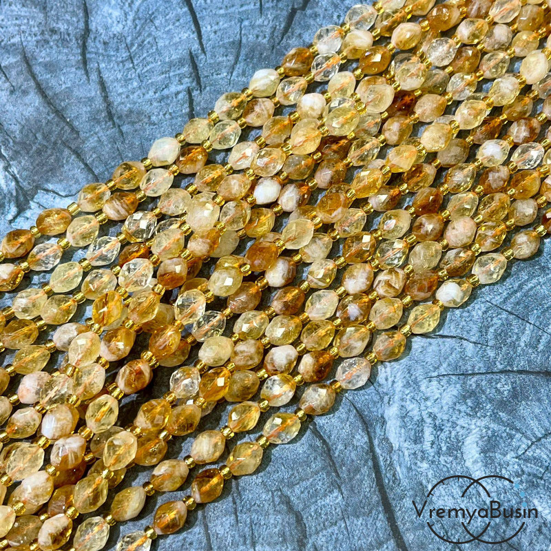 Цитрин, бочонок с ювелирной огранкой, ок. 6х8 мм (нить, ок. 38 шт.)