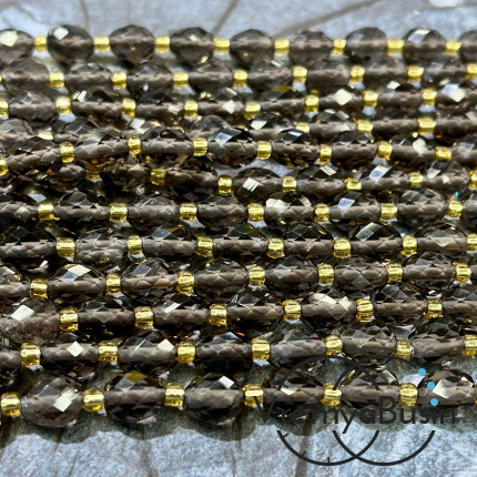 Раухтопаз, дымчатый кварц, бочонок с ювелирной огранкой, ок. 6х8 мм (нить, ок. 38 шт.)