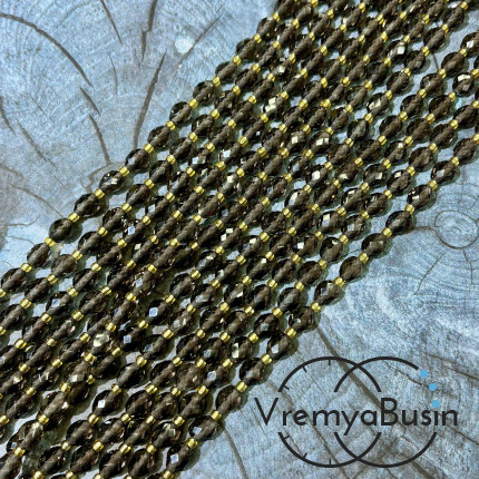 Раухтопаз, дымчатый кварц, бочонок с ювелирной огранкой, ок. 6х8 мм (нить, ок. 38 шт.)