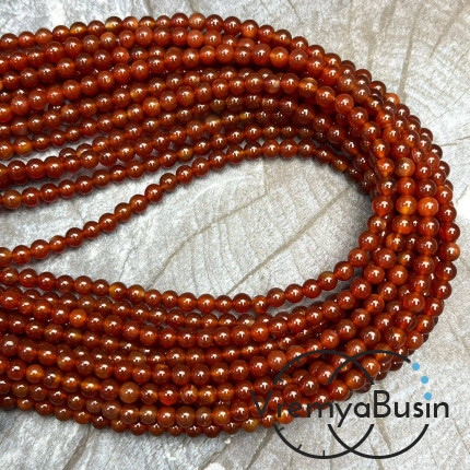 Сердолик карамельный, шарик гладкий 4 мм (нить, ок. 90 шт.)