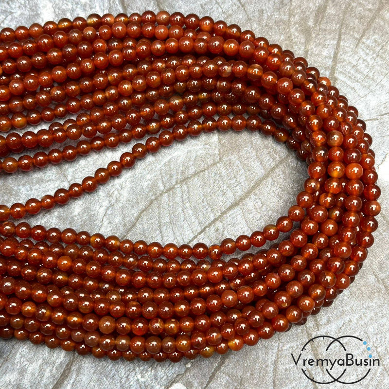 Сердолик карамельный, шарик гладкий 4 мм (нить, ок. 90 шт.)