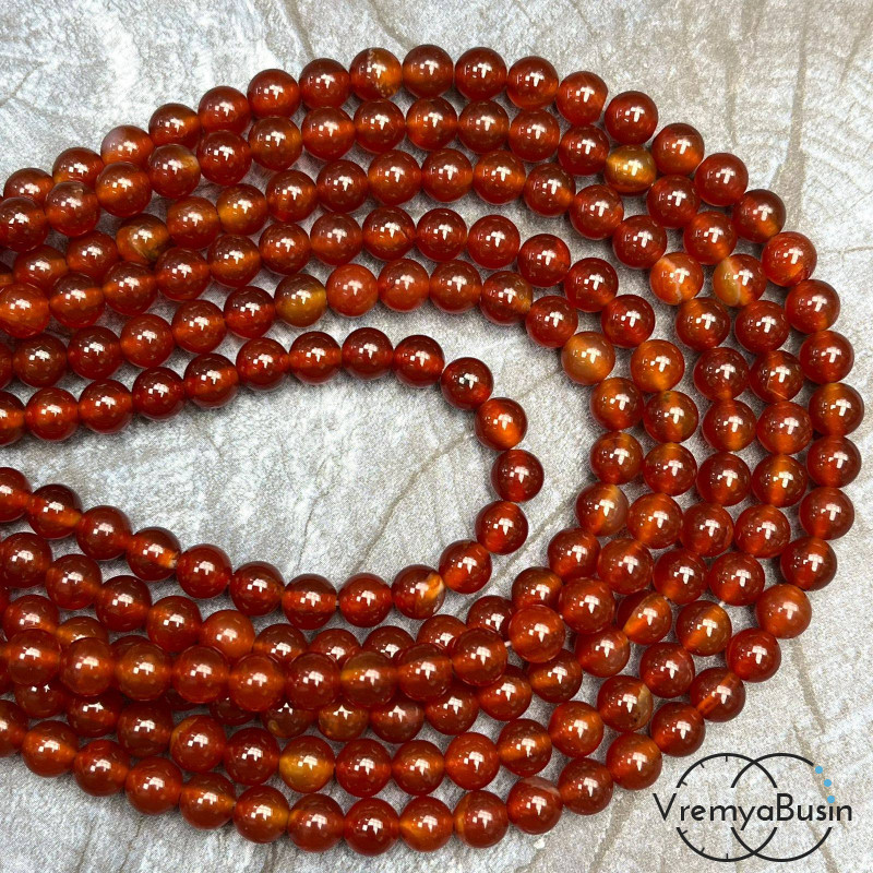 Сердолик карамельный, шарик гладкий 6 мм (нить,  ок. 65 шт.)