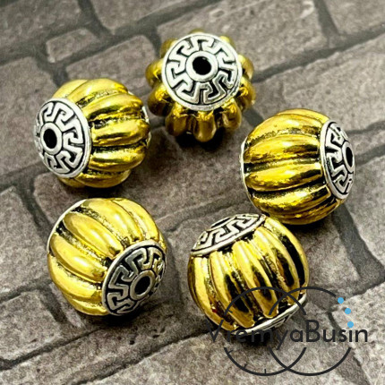 Тибетские бусины металлические, цв. биколор,  12 мм (1 шт.)