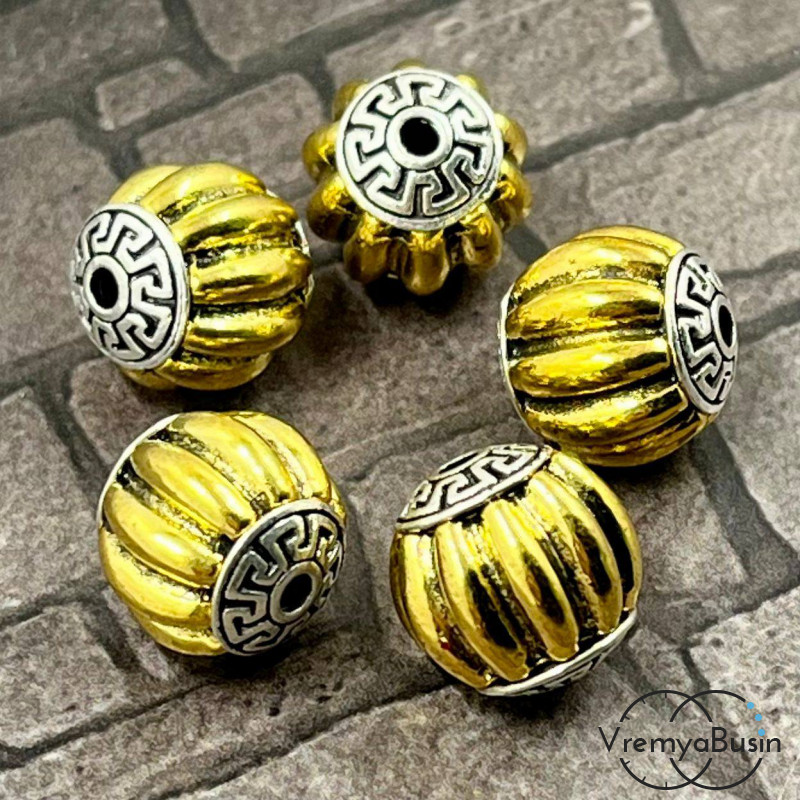 Тибетские бусины металлические, цв. биколор,  12 мм (1 шт.)