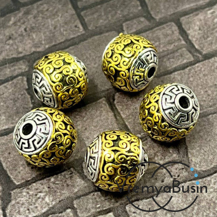 Тибетские бусины металлические, цв. биколор,  11 мм (1 шт.)