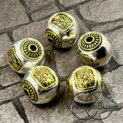 Тибетские бусины металлические, цв. биколор,  12 мм (1 шт.)