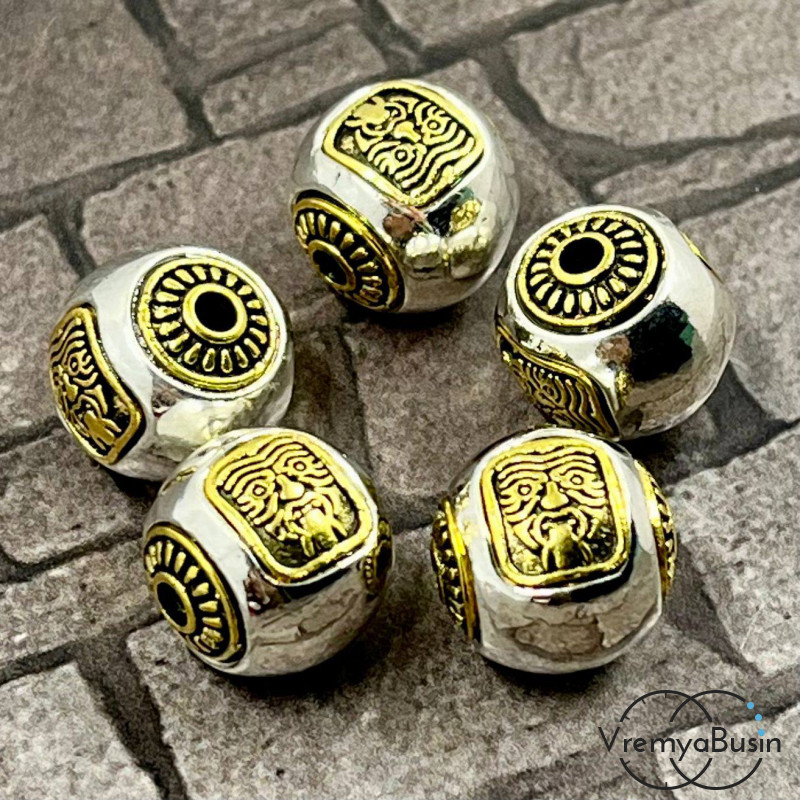 Тибетские бусины металлические, цв. биколор,  12 мм (1 шт.)