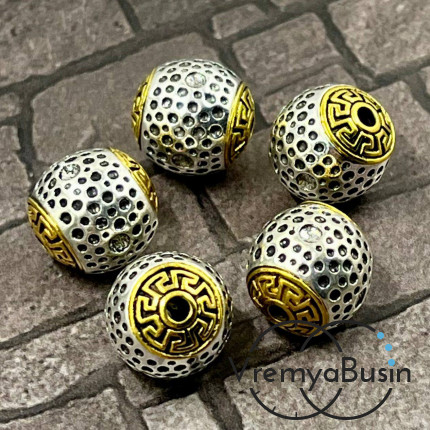 Тибетские бусины металлические, цв. биколор, 12  мм (1 шт.)