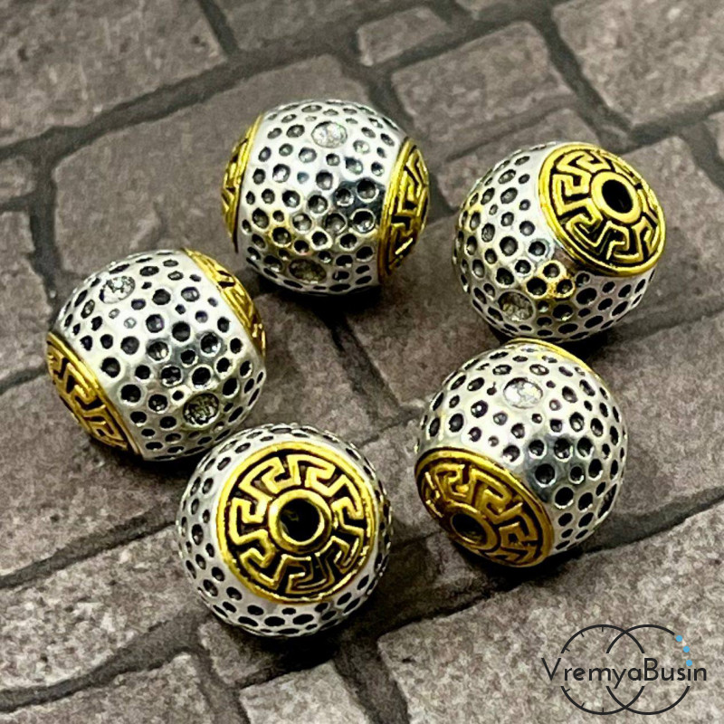 Тибетские бусины металлические, цв. биколор, 12  мм (1 шт.)