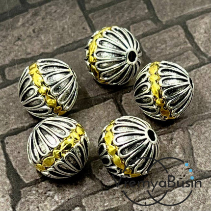 Тибетские бусины металлические, цв. биколор,  12  мм (1 шт.)