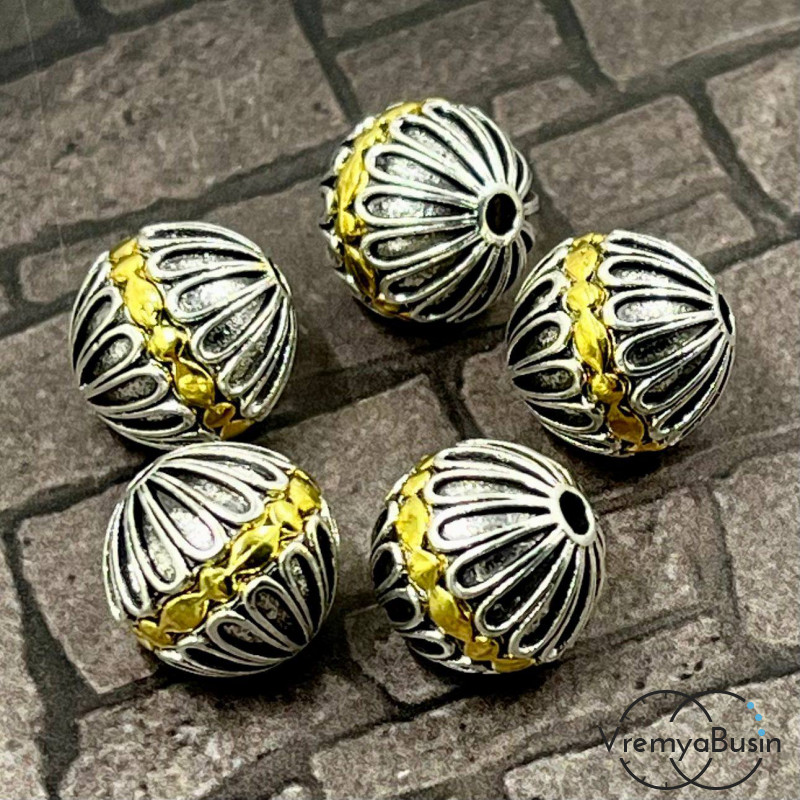 Тибетские бусины металлические, цв. биколор,  12  мм (1 шт.)