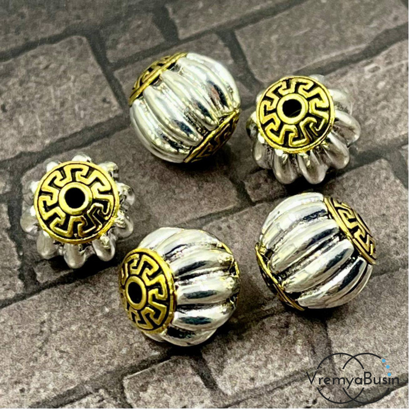 Тибетские бусины металлические, цв. биколор, 12 мм (1 шт.)