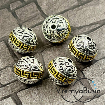 Тибетские бусины металлические, цв. биколор,  11х12 мм (1 шт.)