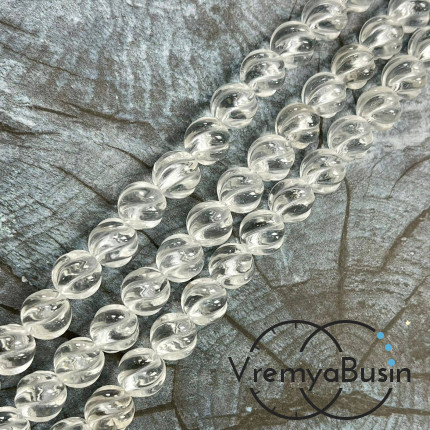 Горный хрусталь натур., бусины шарики резные "ВОЛНА" 10 мм (1/2 нити, ок. 19 шт.)