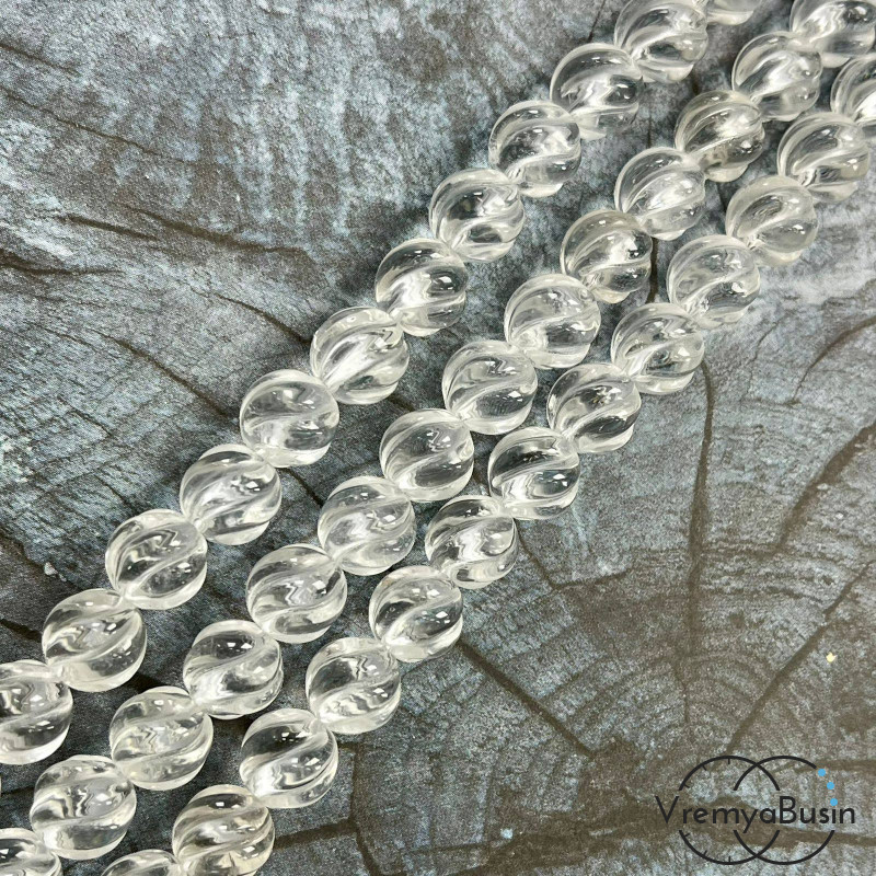 Горный хрусталь натур., бусины шарики резные "ВОЛНА" 10 мм (1/2 нити, ок. 19 шт.)