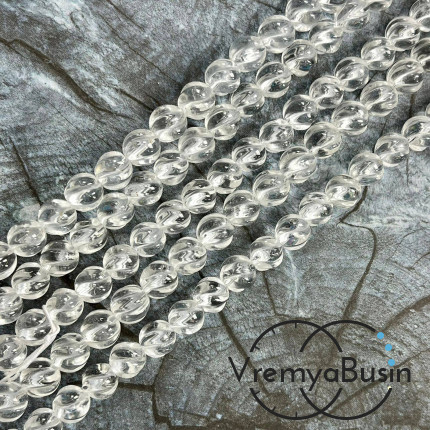 Горный хрусталь натур., бусины шарики резные "ВОЛНА" 8 мм (1/2 нити, ок. 24 шт.)