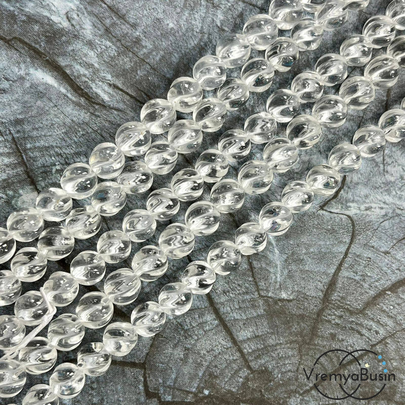 Горный хрусталь натур., бусины шарики резные "ВОЛНА" 8 мм (1/2 нити, ок. 24 шт.)