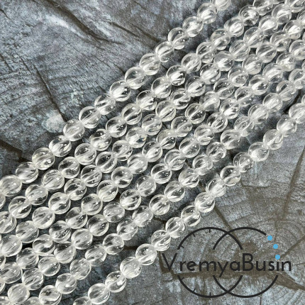 Горный хрусталь натур., бусины шарики резные "ВОЛНА" 6 мм (1/2 нити, ок. 32 шт.)