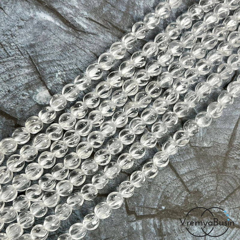 Горный хрусталь натур., бусины шарики резные "ВОЛНА" 6 мм (1/2 нити, ок. 32 шт.)