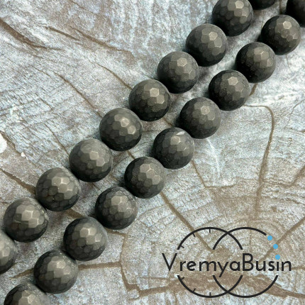 Черный агат матовый, шарик граненый 12 мм (нить, ок. 32 шт.)