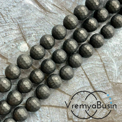 Черный агат матовый, шарик граненый 10 мм (нить, ок. 38 шт.)