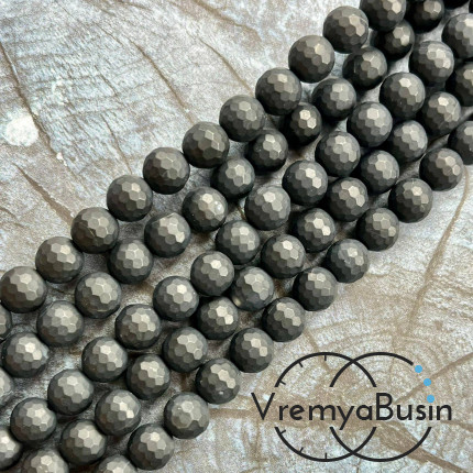Черный агат матовый, шарик граненый 8 мм (нить, ок. 48 шт.)