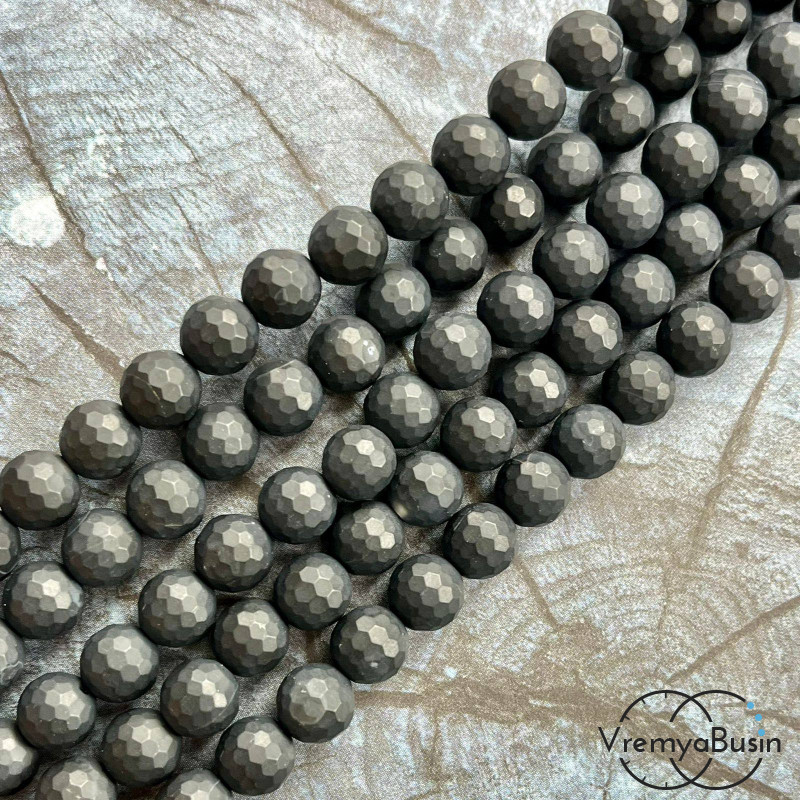 Черный агат матовый, шарик граненый 8 мм (нить, ок. 48 шт.)