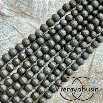 Черный агат матовый, шарик граненый 6 мм (нить, ок. 65 шт.)