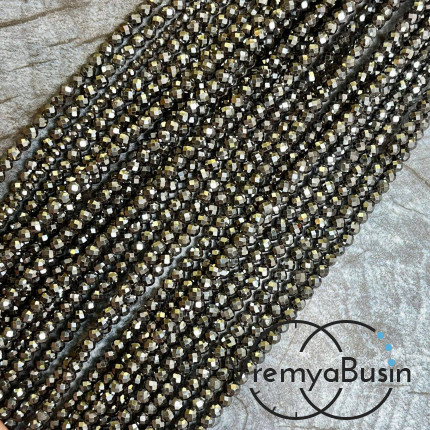 Гематит, шарик 3 мм с искристой мелкой огранкой, цв. черный (нить, ок. 130  шт.)