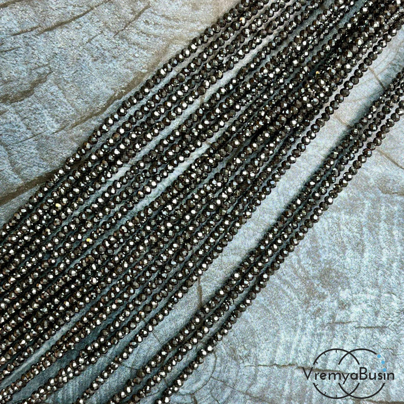 Гематит, шарик 2 мм с искристой мелкой огранкой, цв. черный (нить, ок. 200  шт.)