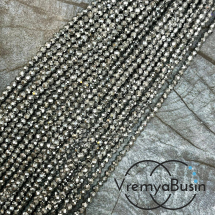 Гематит, шарик 3 мм с искристой мелкой огранкой, цв. серебро (нить, ок. 130  шт.)