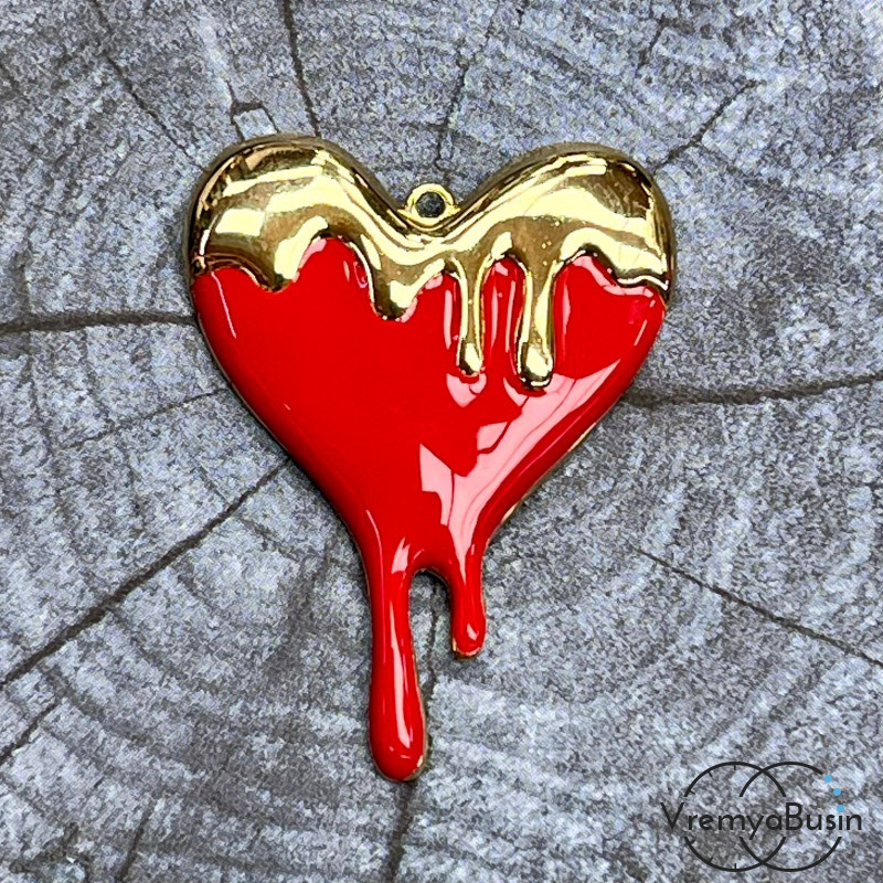 Подвеска с эмалью "Тающее сердце", 40х30 мм, латунь с позолотой (1 шт.)