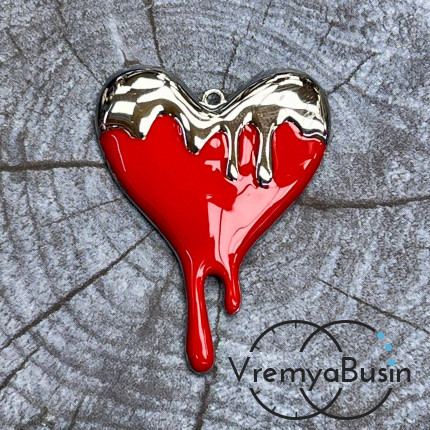 Подвеска с эмалью "Тающее сердце", 40х30 мм, латунь с родиевым покрытием (1 шт.)