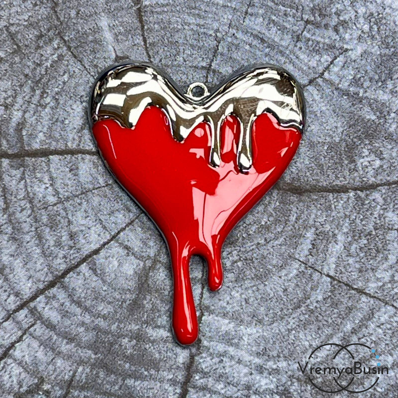 Подвеска с эмалью "Тающее сердце", 40х30 мм, латунь с родиевым покрытием (1 шт.)