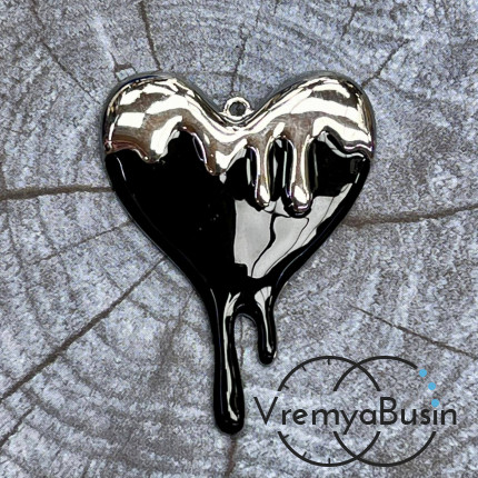 Подвеска с эмалью "Тающее сердце", 40х30 мм, латунь с родиевым покрытием (1 шт.)