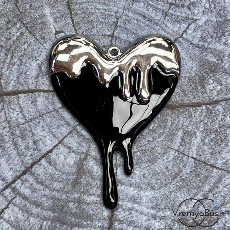 Подвеска с эмалью "Тающее сердце", 40х30 мм, латунь с родиевым покрытием (1 шт.)