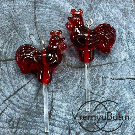Подвеска акриловая "Петушок", ок. 50х27х13 мм, цв. красный (1 шт.)