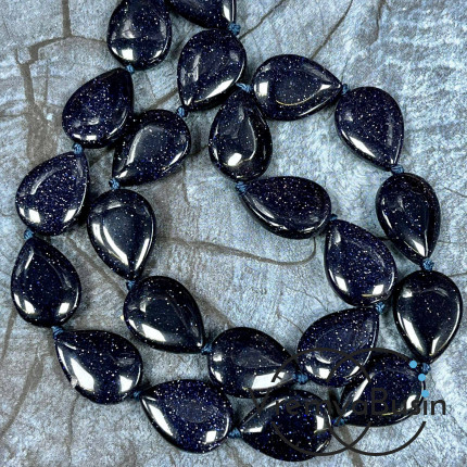 Авантюрин синий, капля плоская 13х18 мм (1/2 нити, ок. 11 шт.)