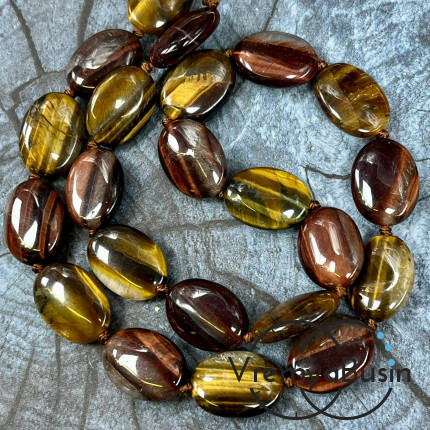 Тигрово-бычий глаз, овал плоский 13х18мм (1/2 нити, ок. 11 шт.)