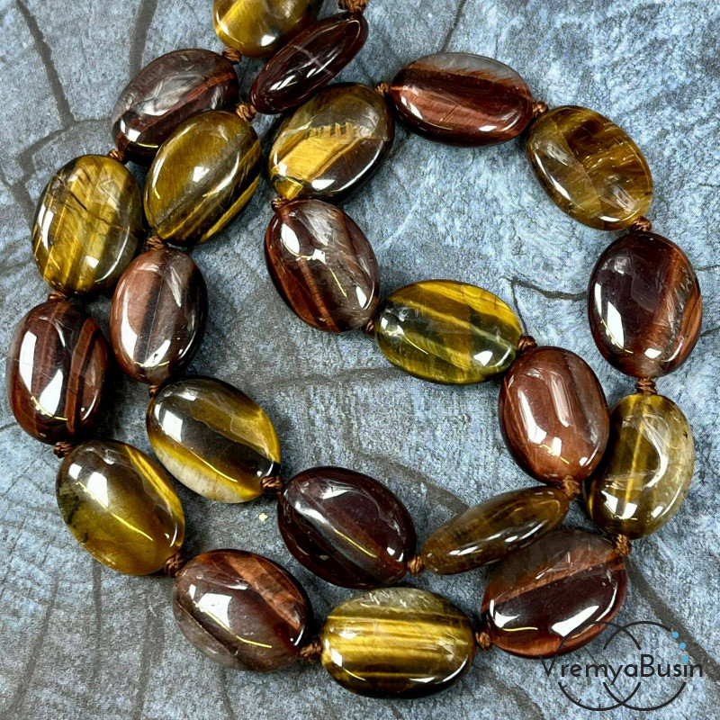 Тигрово-бычий глаз, овал плоский 13х18мм (1/2 нити, ок. 11 шт.)