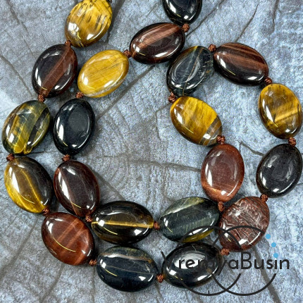 Соколино-тигрово-бычий глаз, овал плоский 13х18мм (1/2 нити, ок. 11 шт.)