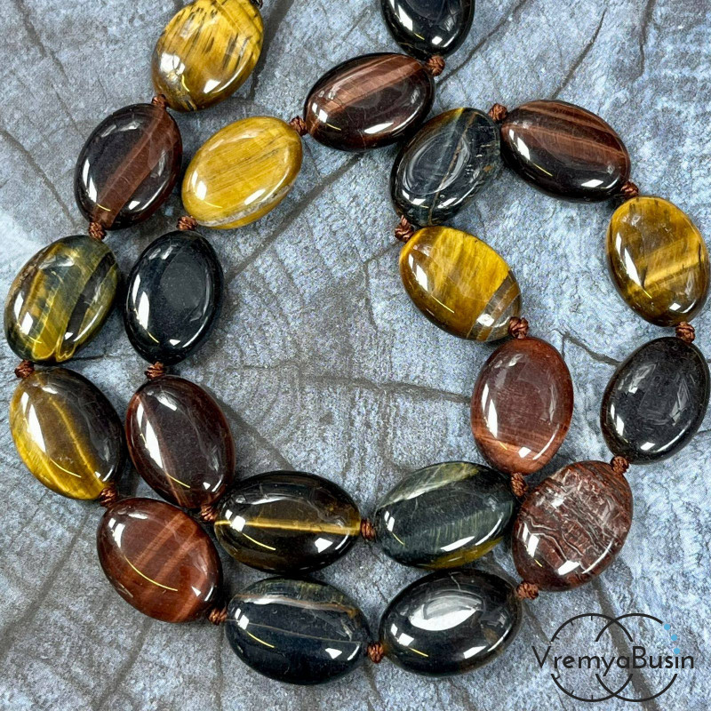 Соколино-тигрово-бычий глаз, овал плоский 13х18мм (1/2 нити, ок. 11 шт.)