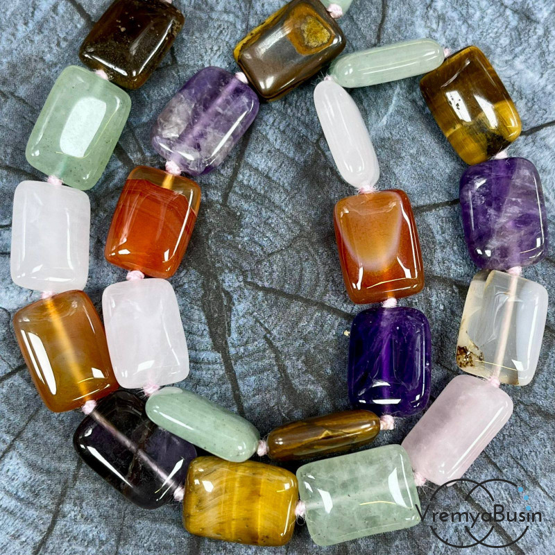 Микс самоцветов, прямоугольник плоский 13х18 мм (1/2 нити, ок. 10 шт.)