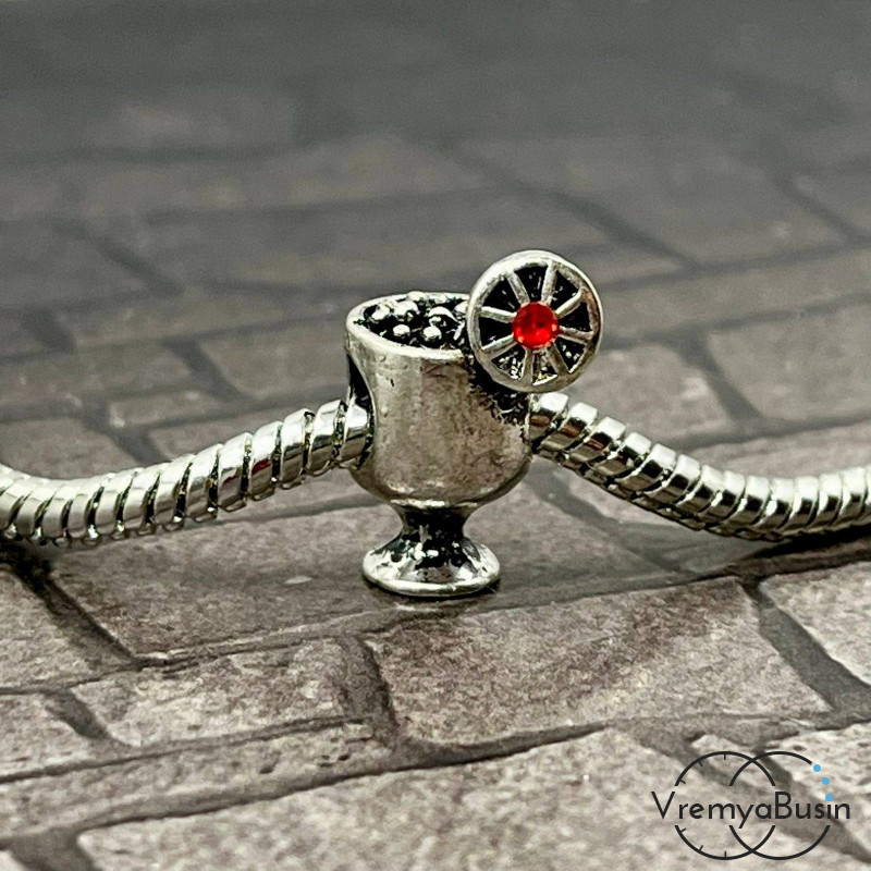 Бусина металлическая со стразами, бокал 8х16 мм, цв. красный (1 шт.)