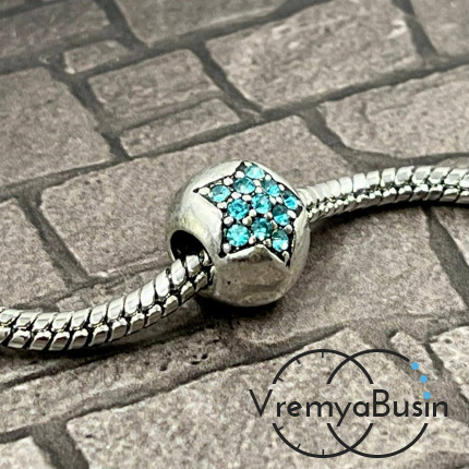 Бусина металлическая со стразами, шарик 10х12 мм, цв. бирюзовый  (1 шт.)