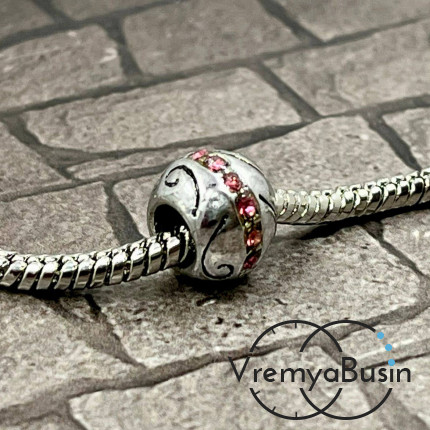 Бусина металлическая со стразами, 11х8 мм, цв. розовый   (1 шт.)